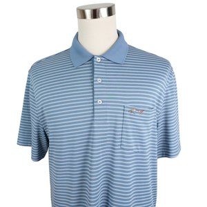 Greg Norman for Tasso Elba Five Iron Play Dry Golf Polo Shirt Large Blue Striped